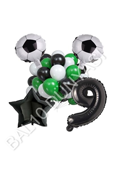 BAL10 DÜNYASI Football Ball Star Number Latex Balloon Set Age 9