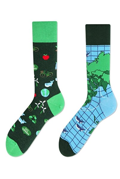 CARNAVAL SOCKS Sağlı Sollu Yeşil Dünya Desenli Renkli Çorap