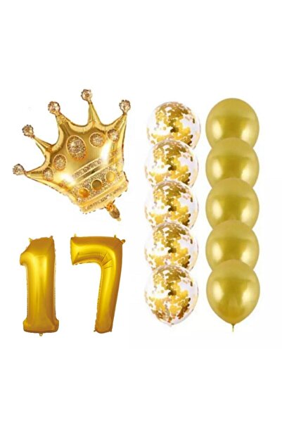 BAL10 DÜNYASI 17 Year Old King Crowned Transparent Balloon Set with Gold Conf...