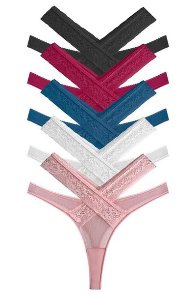 Cottonhill Pack of 5 Lace Detailed Transparent Tulle Women's Thong Panties