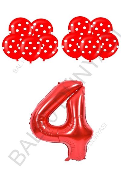 BAL10 DÜNYASI Red Number and Red and White Score Balloon Set Age 4