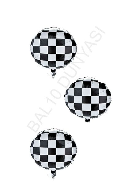 BAL10 DÜNYASI 45 cm Racing Themed Checkered Foil Balloon 3 Pieces