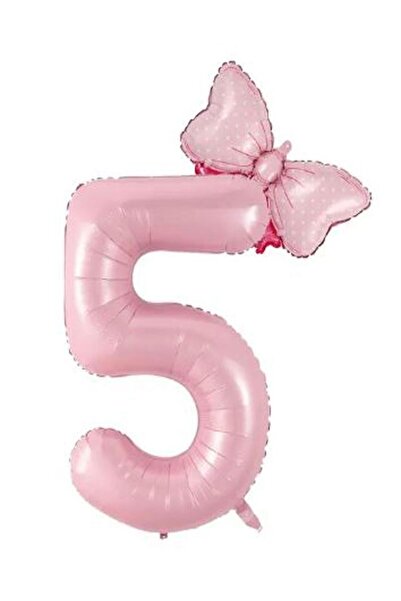 BAL10 DÜNYASI Pink Number Bow Foil Balloon Set Age 5