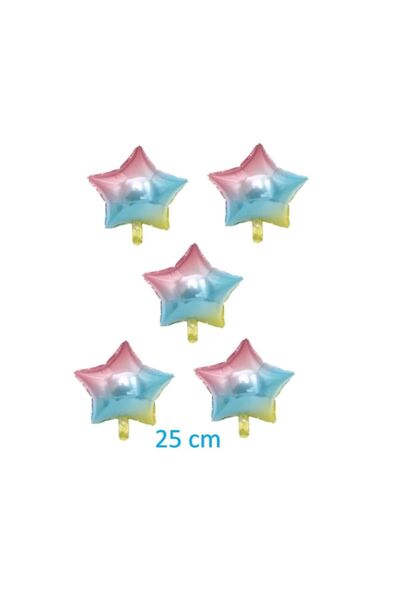 BAL10 DÜNYASI Rainbow Color 10 Inch 25 cm Star Foil Balloon 5 Pieces