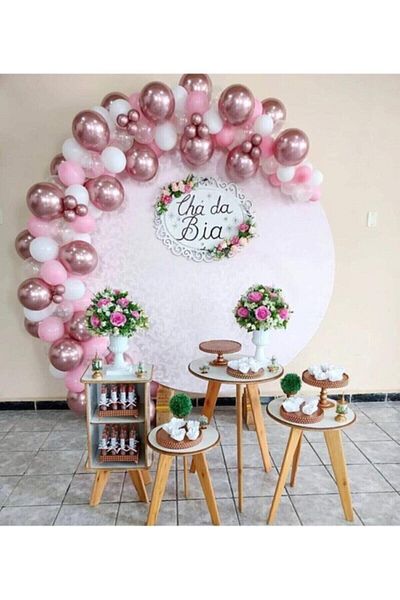 BAL10 DÜNYASI Chrome Pink Pastel White Pink Transparent Balloon Chain 100 Pcs + 5 Meters Balloon Chain