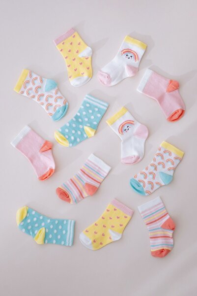 Lilabio Rainbow Patterned 6-Piece Socks for Baby Girl