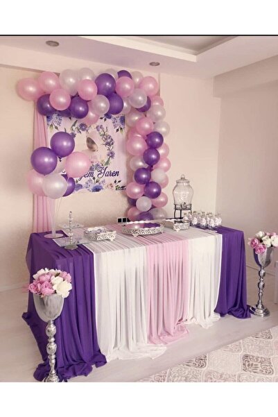 BAL10 DÜNYASI 100 Metallic Pink-purple-white Balloons + 5 Mt Balloon Chain