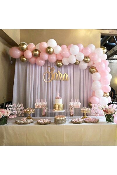BAL10 DÜNYASI 100 Pieces Metallic Balloons And Balloon Chain (Chrome Gold, Wh...