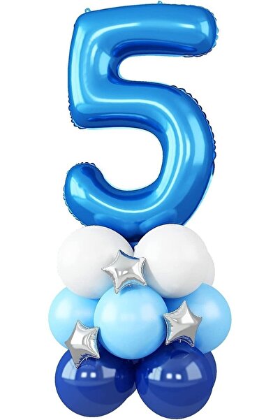 BAL10 DÜNYASI Blue Number Balloon Welcome Set with Age Balloons Age 5
