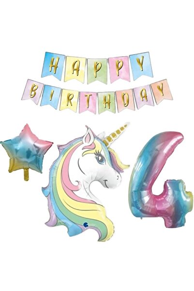 BAL10 DÜNYASI مجموعة بالونات فويل يونيكورن عمرها 4 سنوات