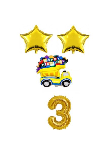 BAL10 DÜNYASI Gold Star Happy Birthday Written Foil Car Number Balloon Set Age 3