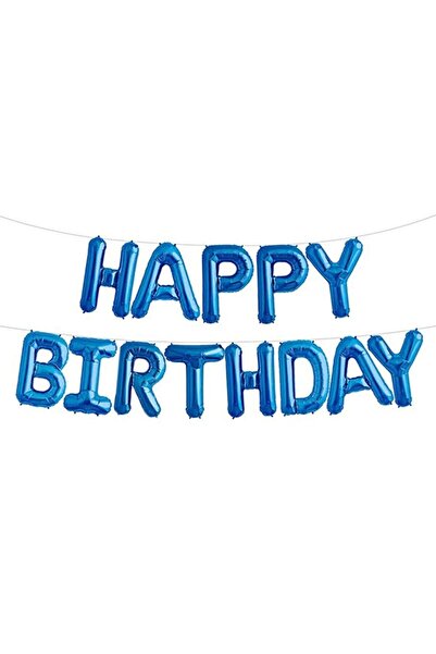 BAL10 DÜNYASI Happy Birthday Mavi Renk Folyo Balon Seti