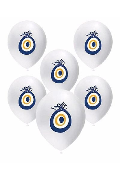 BAL10 DÜNYASI White Mashallah Balloon with Evil Eye Beads 40 Pieces