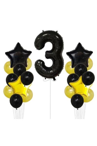 BAL10 DÜNYASI Yellow Gold Foil Balloon Number Set Birthday Ornament Age 3