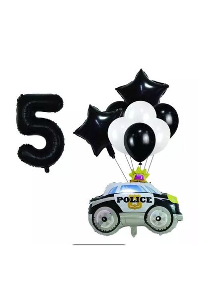 BAL10 DÜNYASI Police (Police Car) Foil Balloon Set Age 5