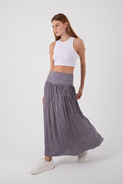 ONE8 Maxi Length Crush Skirt with Ornamental Pocket Detail and Side Zipper