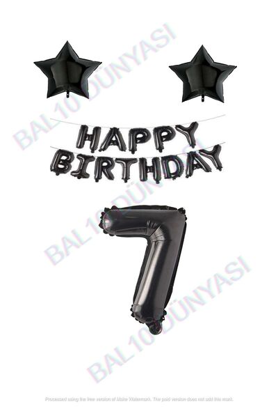 BAL10 DÜNYASI Happy Birthday Black Color Foil Balloon Star Foil And Number Se...