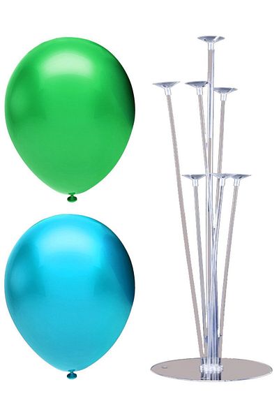 BAL10 DÜNYASI 7 Stick Balloon Stand + 20 Balloons (Light Blue - Dark Green)