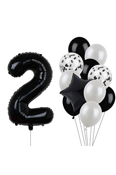 BAL10 DÜNYASI مجموعة بالونات من الفويل واللاتكس ذات الأرقام السوداء لعمر 2 سنة