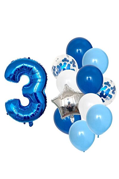BAL10 DÜNYASI Age 3 Blue Transparent Balloon Sequin Set