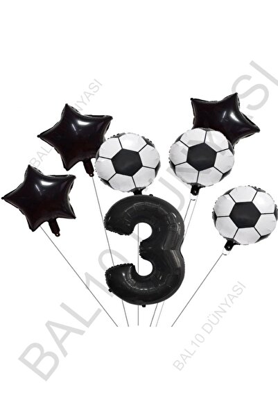 BAL10 DÜNYASI Star Number Football Ball Patterned Foil Balloon Set Age 3