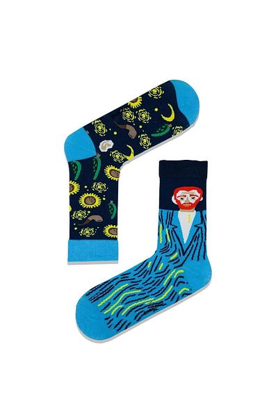 CARNAVAL SOCKS Цветни десни и леви чорапи с шарка Ван Гог