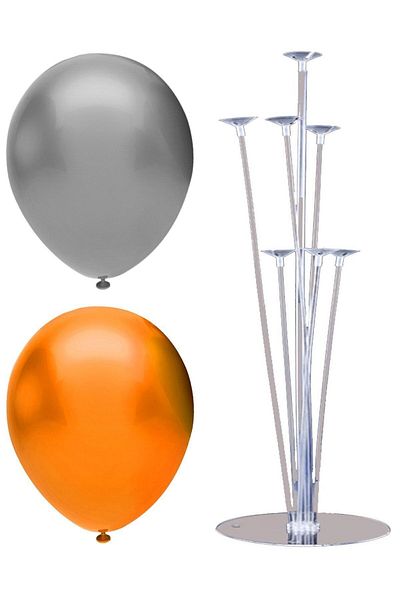 BAL10 DÜNYASI 7 Stick Balloon Stand 40 Balloons Silver Orange