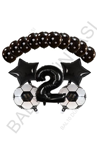 BAL10 DÜNYASI Black Number Soccer Ball, Star Foil and Scored Balloon Set Age 2