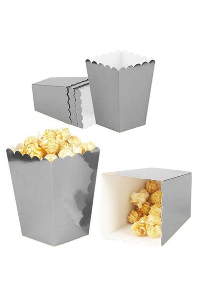 BAL10 DÜNYASI Silver Color Popcorn Box (corn, Chips Box) 8 Pieces