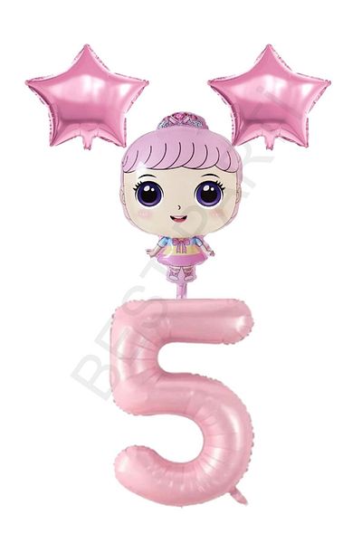 BEST PARTİ DOĞUM GÜNÜ PARTİ SÜSLERİ PinK Number and Star Foil Balloon Set for BabY Girl - Age 5