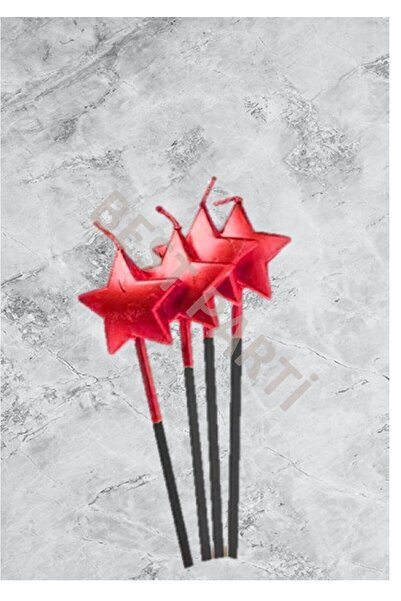 BEST PARTİ Yıldız Kırmızı Renk 4'lü Duğum Günü Pasta Mumu