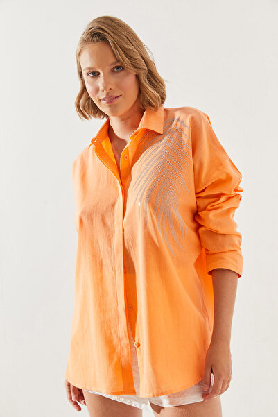 Bianco Lucci Oversize Women's Shirt - Stone Detailed, Model 5906 60251485