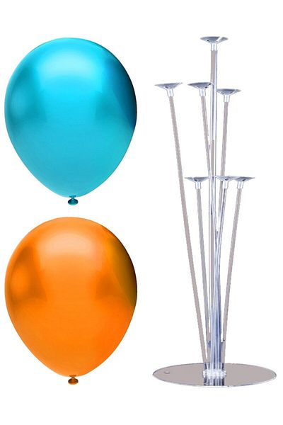 BAL10 DÜNYASI 7 Stick Balloon Stand + 50 Balloons (Light Blue - Orange)