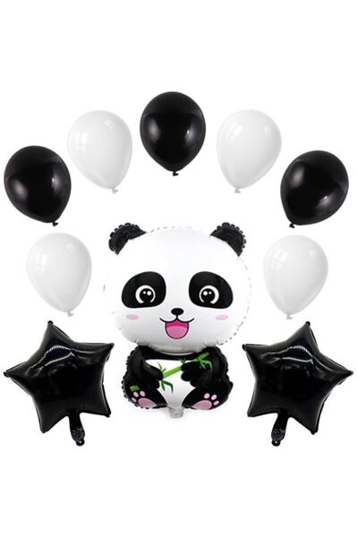 BAL10 DÜNYASI Panda Black and White Star Set Foil Balloon