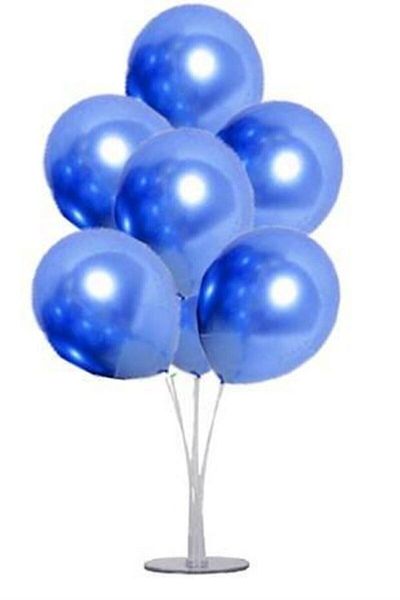 BAL10 DÜNYASI Balloon Stand and 7 Blue Color Chrome Balloon Set