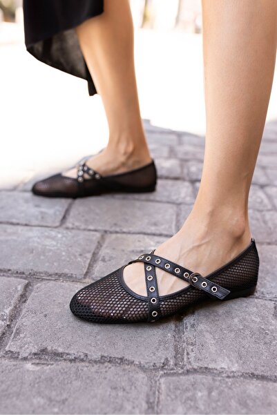 ANGELİNA JONES Γυναικείες AMAR - Μαύρες Διχτυωτές Διάφανες Μπαλαρίνες