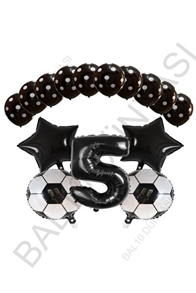 BAL10 DÜNYASI Black Number Football Ball Star Foil and Score Balloon Set Age 5