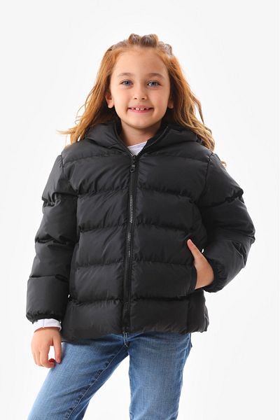 Mina Jachetă pufă neagră cu fleece pentru fată - iarnă cu glugă