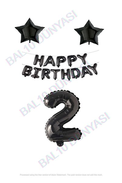 BAL10 DÜNYASI Happy Birthday Black Color Foil Balloon Star Foil And Number Se...