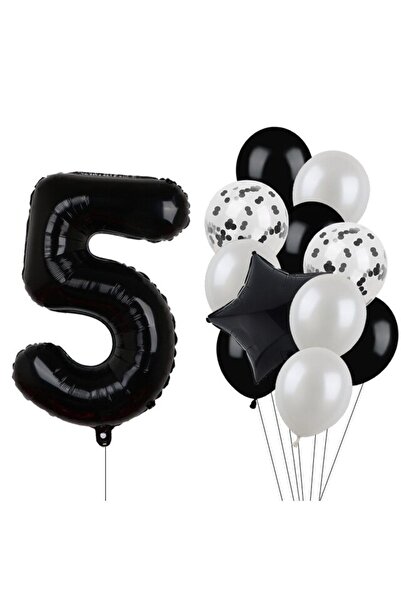 BAL10 DÜNYASI مجموعة بالونات من الفويل واللاتكس ذات الأرقام السوداء لعمر 5 سنوات