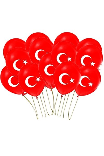 BAL10 DÜNYASI 50 Turkish Flag Red Printed Balloons 23 April - 29 October Deco...