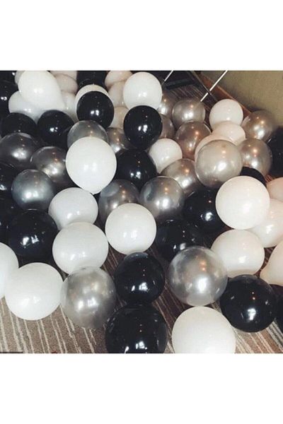 BAL10 DÜNYASI 100 Balloons Black White Silver Gray Mixed 5 m Balloon Chain