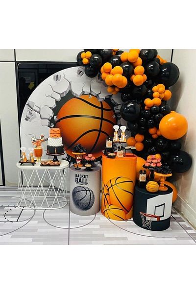 BAL10 DÜNYASI Basketball Konspet 70 Orange, Black Balloons and 5m Balloon Chain