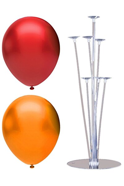 BAL10 DÜNYASI 7 Stick Balloon Stand + 7 Balloons (Orange - White)