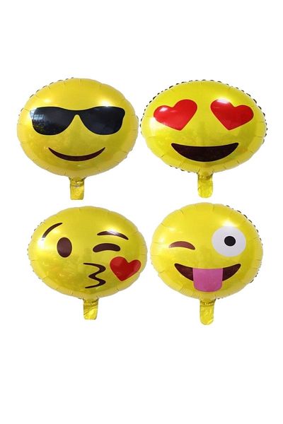 BAL10 DÜNYASI Yellow Color Emoji Foil Balloon Set of 4 45 cm