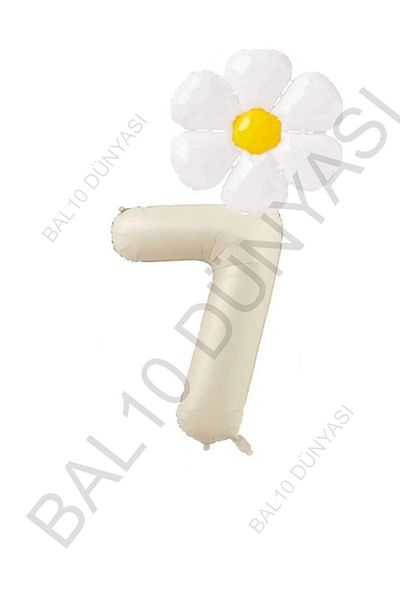 BAL10 DÜNYASI Beige Number and White Daisy Foil Balloon Set Age 7