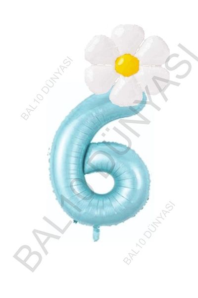 BAL10 DÜNYASI Blue Number and White Daisy Foil Balloon Set Age 6