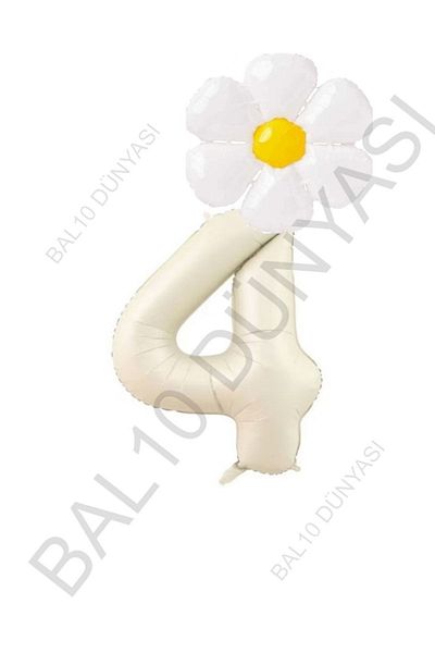 BAL10 DÜNYASI Beige Number and White Daisy Foil Balloon Set Age 4