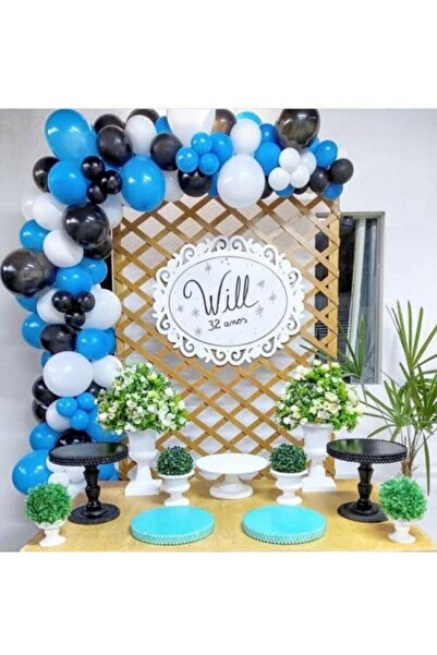 BAL10 DÜNYASI 70 Dark Blue - Black - White Balloon Concept and Balloon Chain