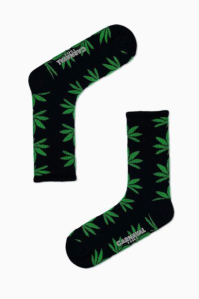 CARNAVAL SOCKS Черни спортни чорапи с шарка на листа от мари